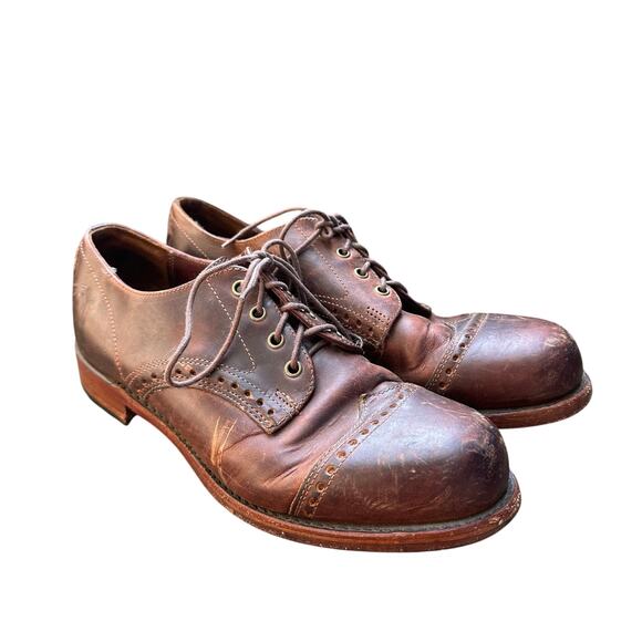Frye Johnny Brown Wingtip Lace Up Men's Leather Shoes sz 10 - Picture 1 of 14